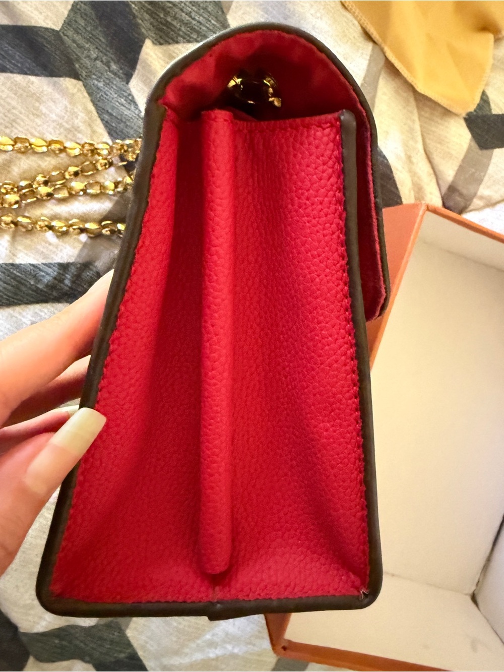 Louis Vuitton Monogram Shoulder Bag with Fuchsia Front Pocket and Gold Chain - Picture 15 of 16